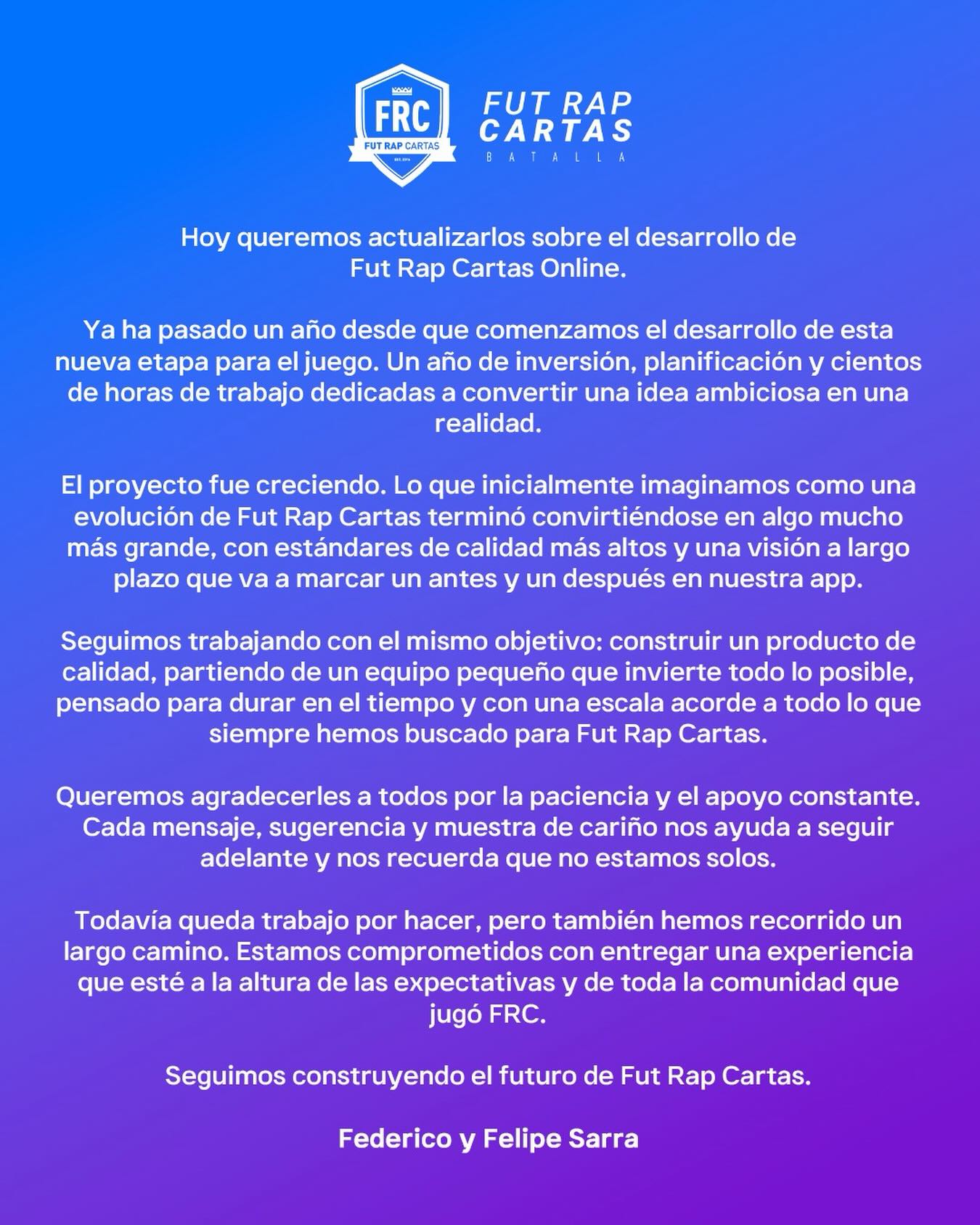 Comunicado oficial: Fut Rap Cartas Online